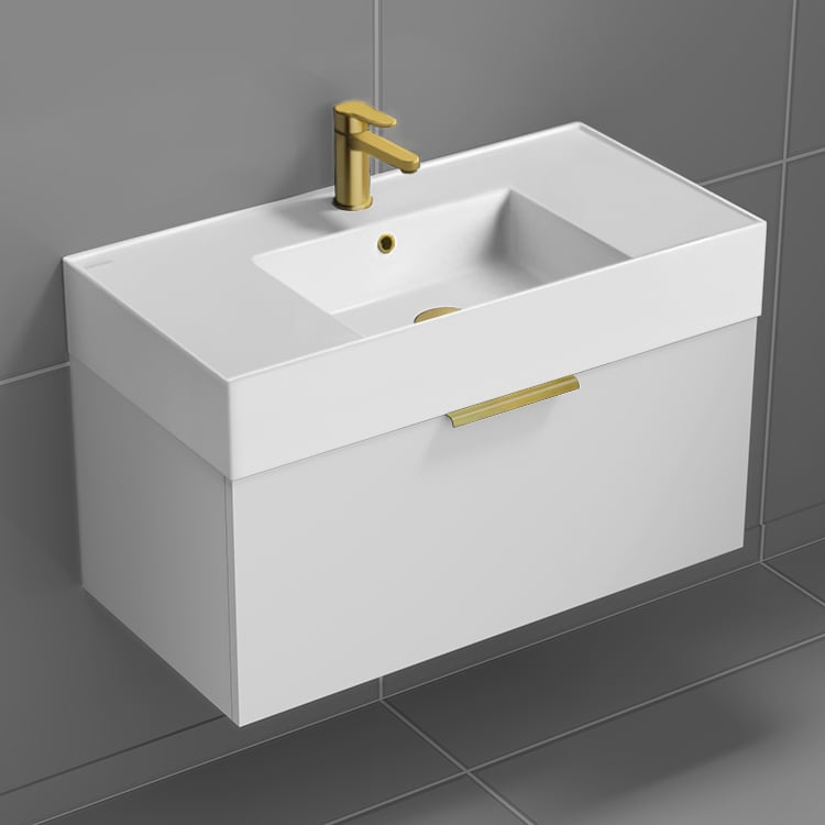 Bathroom Vanity Floating Bathroom Vanity, Modern, 32 Inch, Gold Handle Nameeks DERIN514